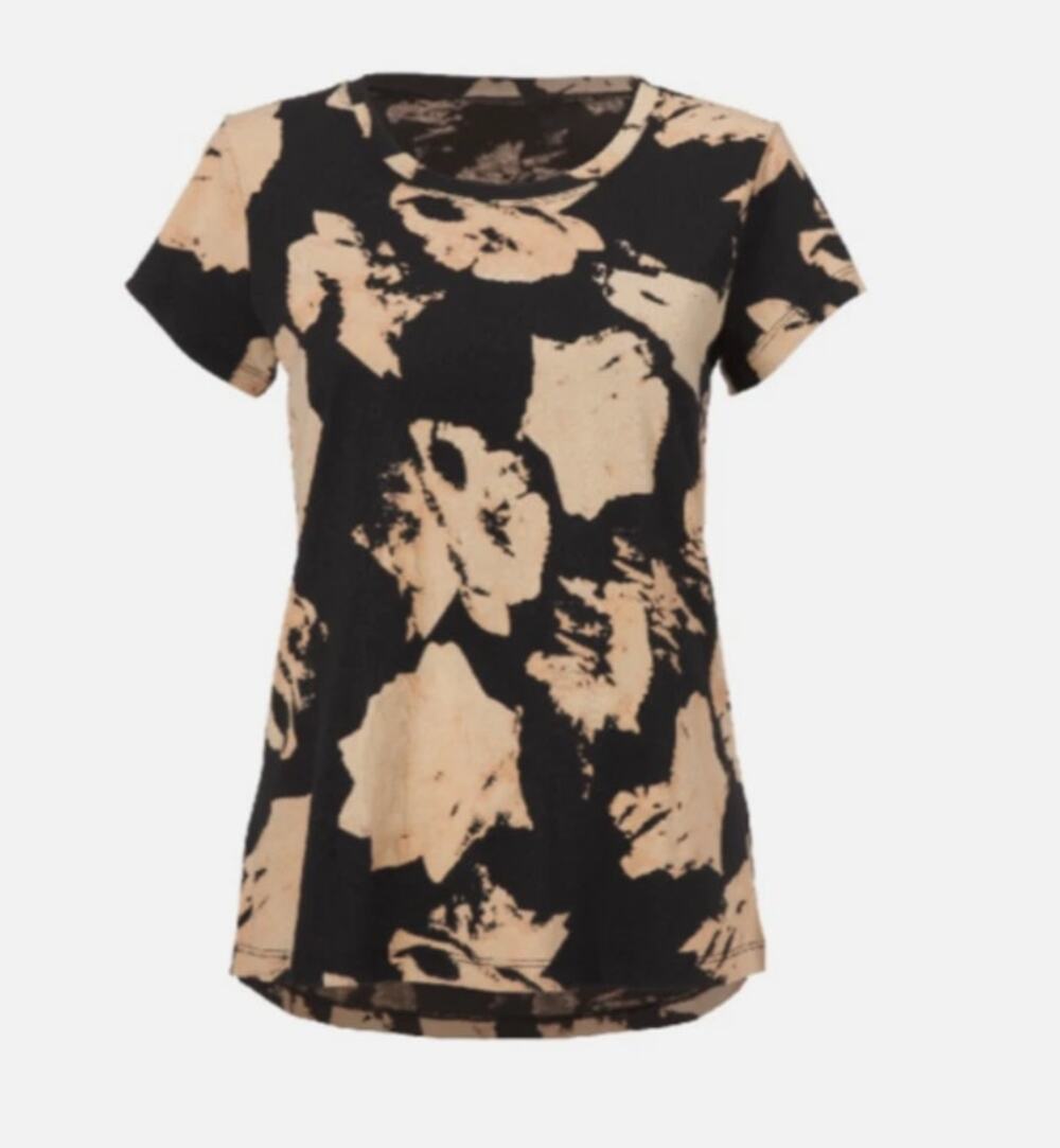 Cabi Flash Tee #4373 Black with Cream flowers Medium Was $86
